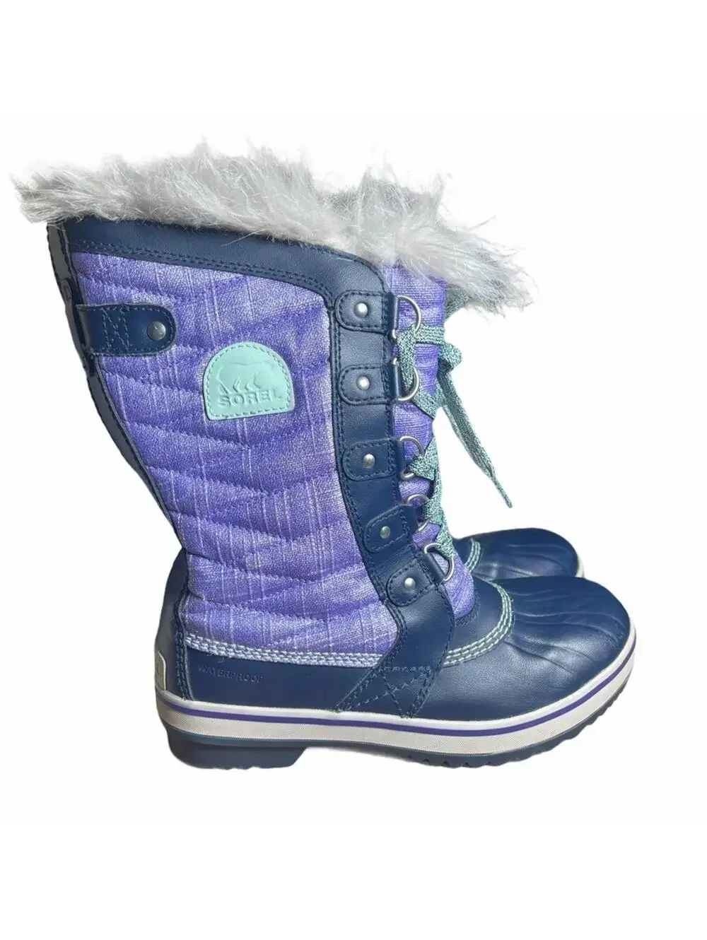 SOREL Youth Tofino II Waterproof Winter Snow Boots - Purple & Navy Blue (Size 5)